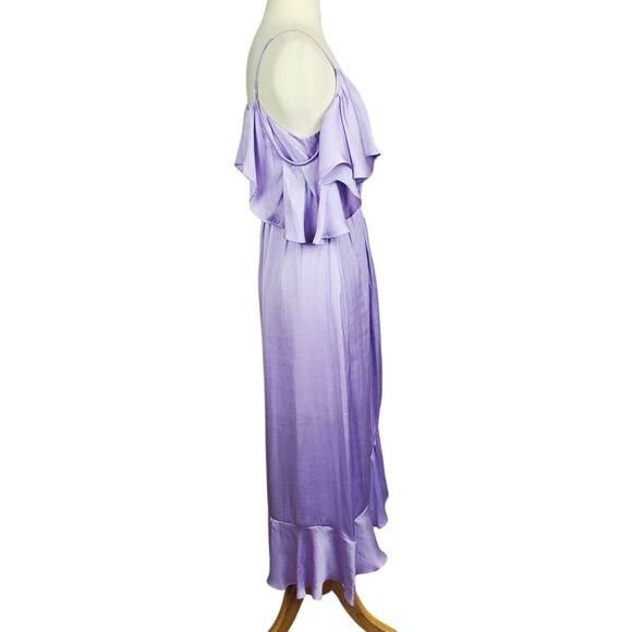 Bardot Satin Bea Wrap Ruffle Midi Dress US 6 Lilac Coquette Fairy Whimsy Event - Picture 7 of 16